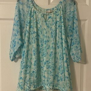 Larry Levine Teal and White Women's Blouse